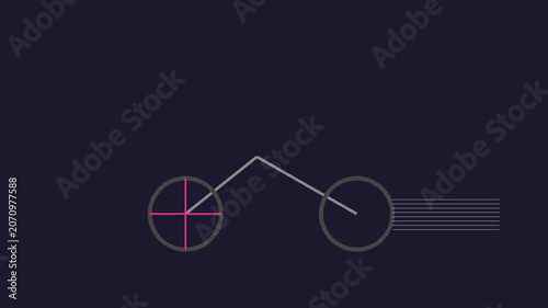 Minimalist line bicycle animation with motion blur effect on dark background, bike line animation