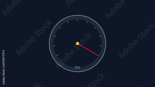 Minimalist psi pressure gauge animation, digital pressure indicator motion measurement