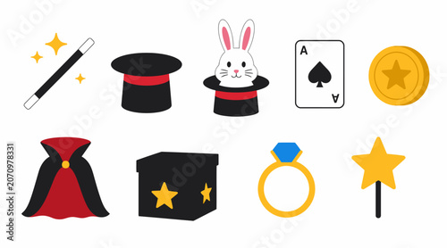 Fényképezés Colorful magic and illusion themed icons collection.