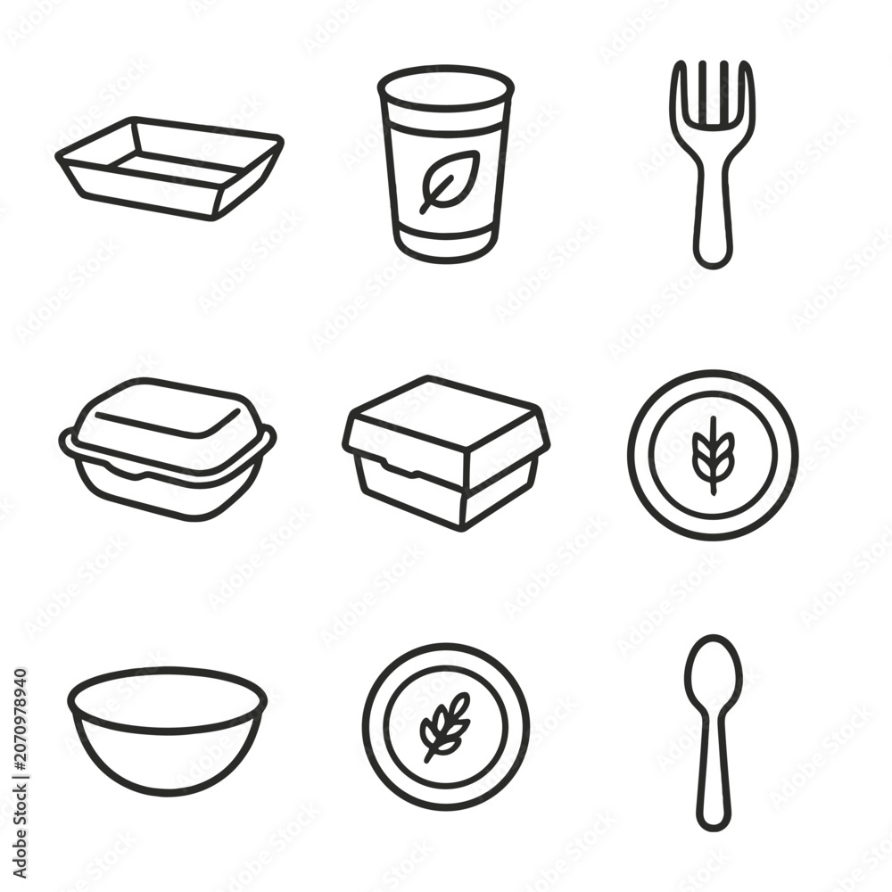 Fototapeta premium Packaging lid vector icons punctuation straw cyrillic no icon per biodegradable transparent