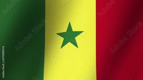 Senegal Flag Waving: The national flag of Senegal, featuring three vertical bands of green, yellow, and red, with a green star at its center, flutters proudly.