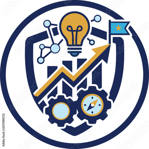 Creative innovation technology badge with gear and lightbulb