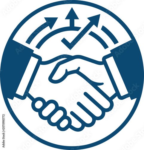 Handshake with upward growth arrows in circular frame