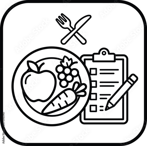 Healthy food icon with checklist and utensils