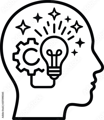 Creative human head silhouette with lightbulb and gear inside