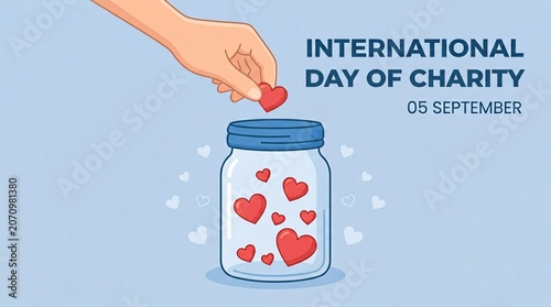 A hand placing a heart into a glass jar to celebrate International Day of Charity on September 5th