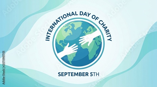 Graphic illustration promoting International Day of Charity with a globe and helping hands design
