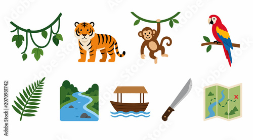 Photography Colorful Jungle Wildlife and Nature Icons Collection.