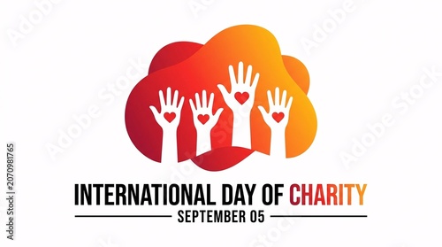 A vibrant graphic illustration celebrating the International Day of Charity with raised hands and hearts