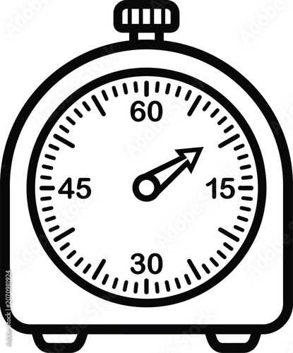 Black and white analog stopwatch showing 15 minutes elapsed