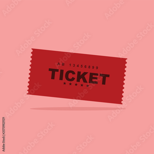 Red admission ticket stub with perforated edges and simple design for events and cinema admission perforated graphics