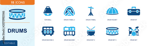 Konstfotografi Drums and percussion icon set