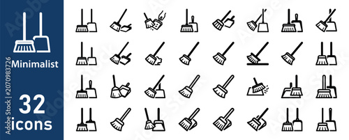 Fotografie Minimalist Icon Set: Cleaning, Sweeping, and Housekeeping Tools