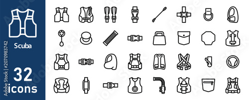 Billede på lærred Minimalist Icon Set: Scuba Diving Gear, Safety Equipment, and Accessories