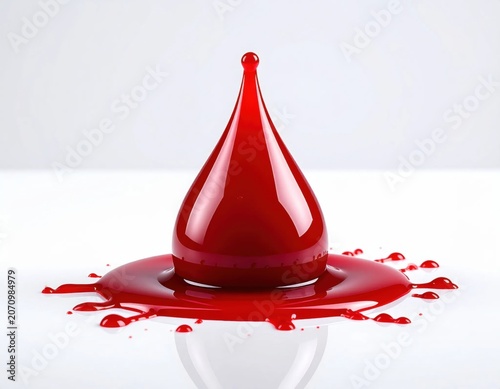 Red Liquid Droplet Splash on White Surface.