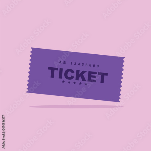 Purple entry ticket graphic illustration for event access and admission with admission performance perforated