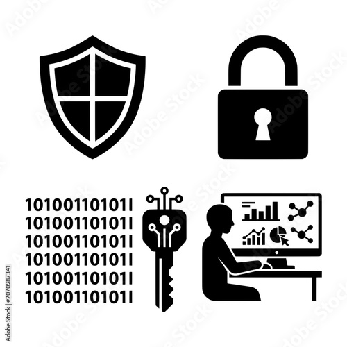 Cyber Security and Data Protection Vector Icon Set Isolated, Transparent background