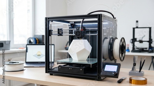 Obraz na płótnie 3d printer printing a geometric shape in a workshop