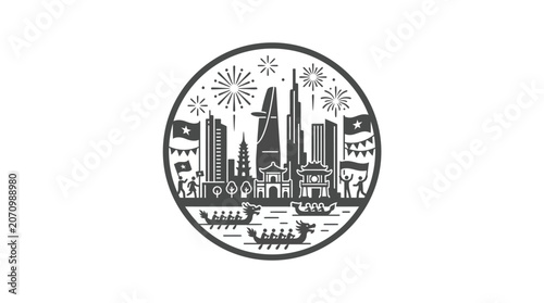 Ho Chi Minh City Skyline Badge with Dragon Boat Festival