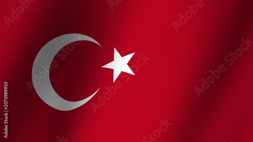 Flag of Turkey waving: A red flag with a white crescent moon and a star, representing the national symbol of Turkey, fluttering gently.