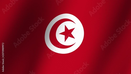 Tunisian National Flag: A beautifully rendered flag of Tunisia, featuring its iconic red field with a white circle containing a red crescent moon and star, gently waving in the wind.