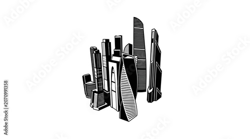 Black and White Modern Cityscape Illustration