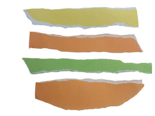 Set of colorful torn paper strips with rough edges for creative design isolated on transparent background