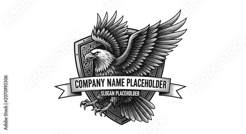 Tattoo Style Eagle Shield Emblem with Banner