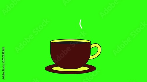 Hot coffee in a cup with steam effect animation