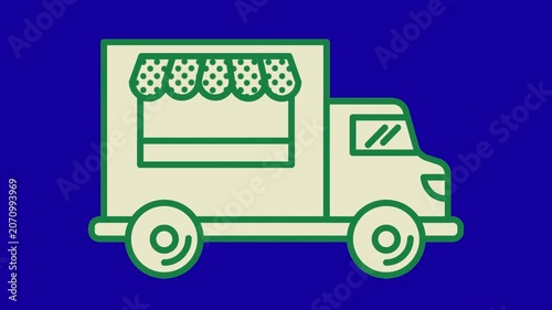 Food truck motion animation on blue screen 