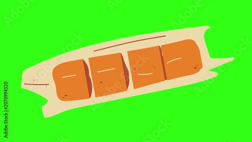 Omelet slices on cutting board animation 