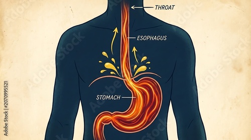 Anatomical Diagram Esophagus Stomach Throat Illustration