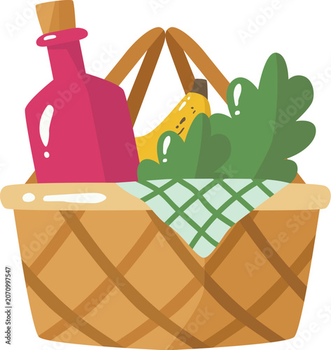 Picnic Basket Full Of Food And Drink