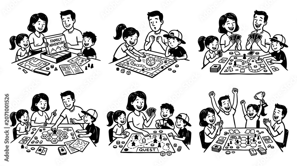 Fototapeta premium Family Playing Board Games Together Enjoying Quality Time and Fun Activities