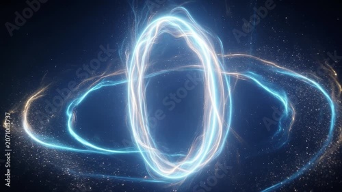Luminous energy ring swirling in deep space creating a powerful cosmic portal with glowing particles and light rays