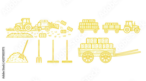 Photos Farming icons for hay harvesting and agricultural equipment