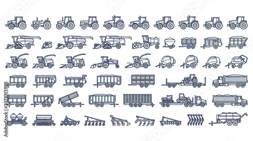 Foto Agricultural machinery and tractor icons collection