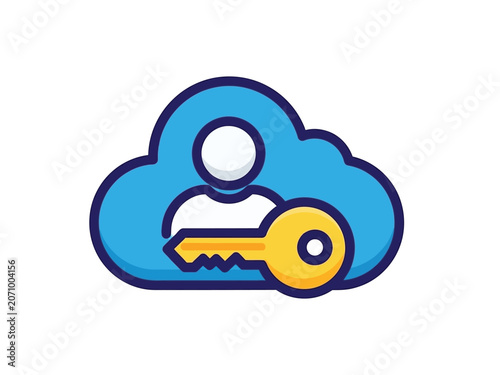 Cloud computing security concept with user and key for access.