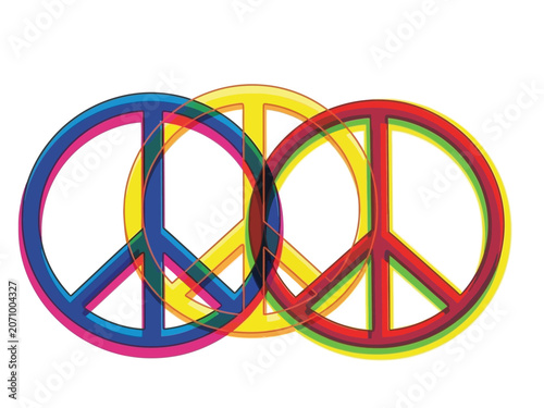 Colorful overlapping peace symbols representing harmony and unity in a vibrant design.