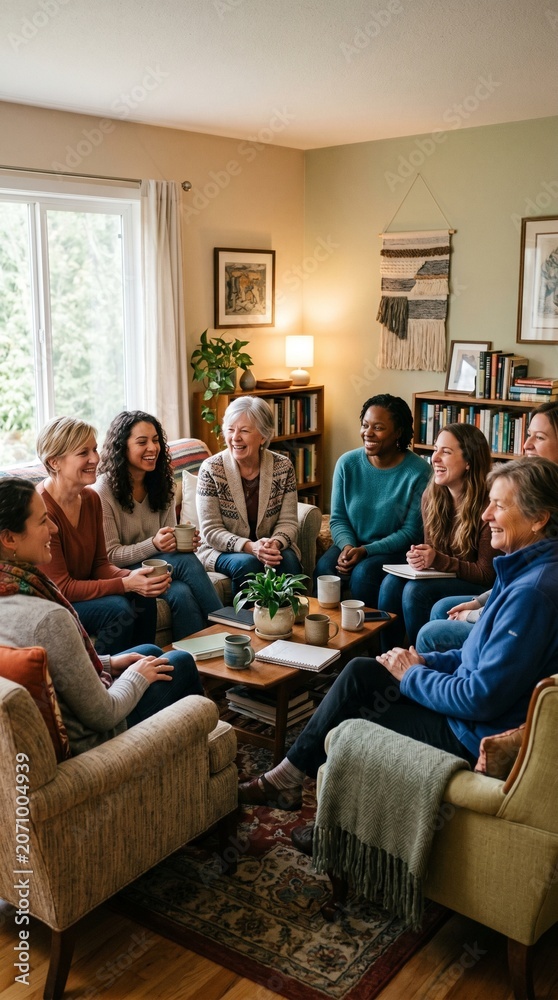 Obraz premium Diverse group of women gathered in a living room for discussion