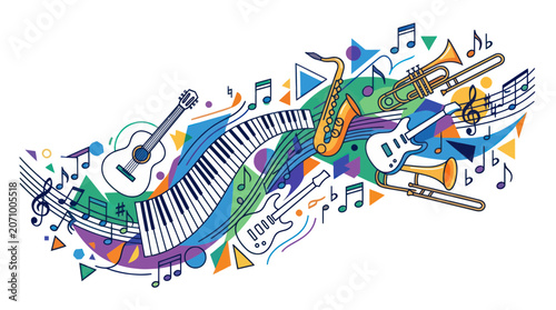Photography Abstract musical composition with instruments and notes