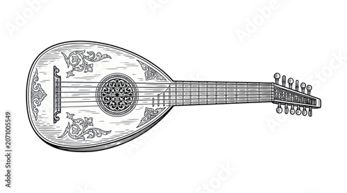Εκτύπωση καμβά Classical lute with ornate floral soundboard engravings