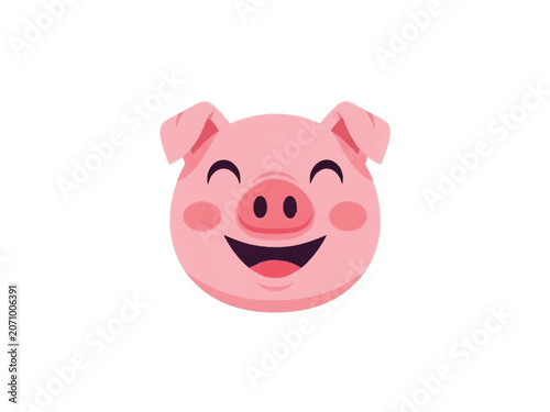 Happy pig face smiling with joy and pink cheeks, cartoon illustration.