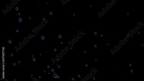 Slow rising underwater air bubbles floating up to the surface in blue ocean water, seamless 3d render loop animation overlay on alpha channel, and black background, 4k video
