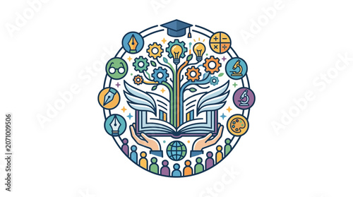Educational Concept with Open Book and Knowledge Symbols