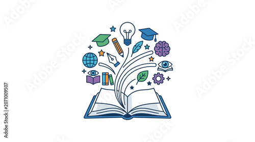 Educational Concept with Open Book and Knowledge Icons