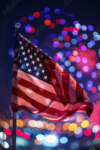 American Flag Blurred Bokeh Lights Background