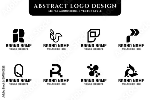 Abstract logo design set and collection in simple monochrome style