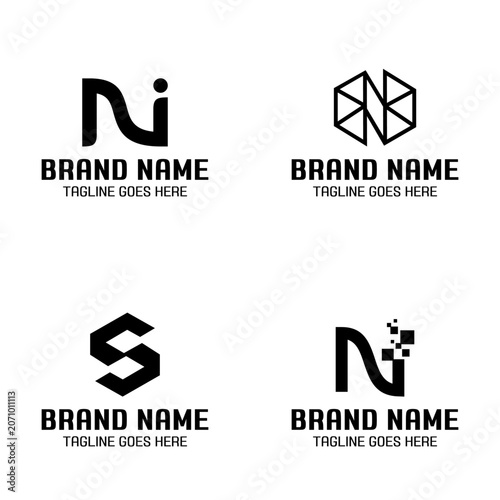 N letter logo set in simple monochrome style