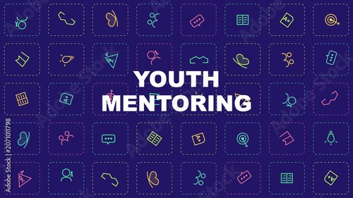 Youth mentoring concept animation with animated education and growth on dark blue background guidance